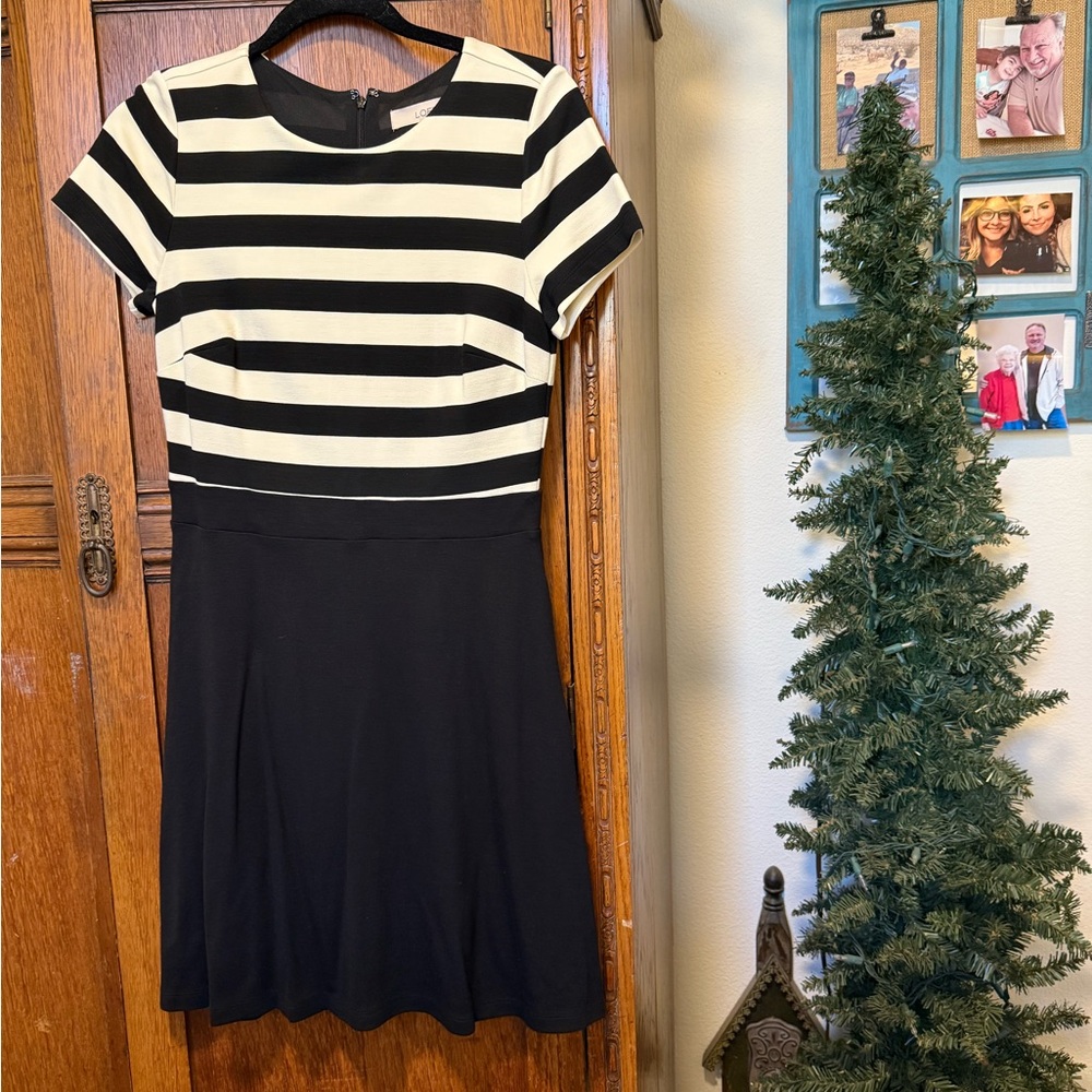LOFT Striped Black and White Mini Dress
